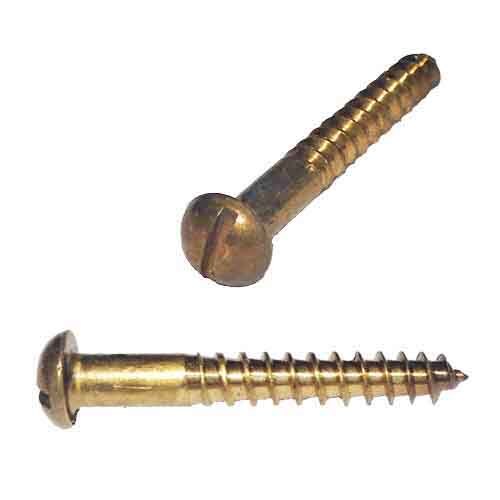 RWS8134B #8 X 1-3/4" Round Head, Slotted, Wood Screw, Brass
